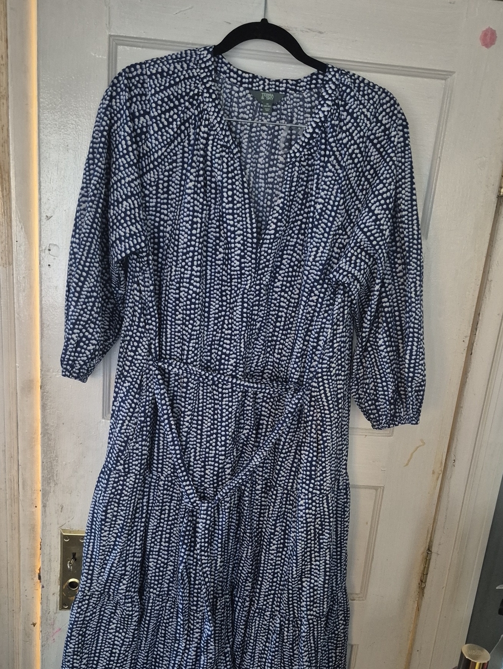 NWOT--Terra & Sky Navy Blue and White Printed Maxi Dress